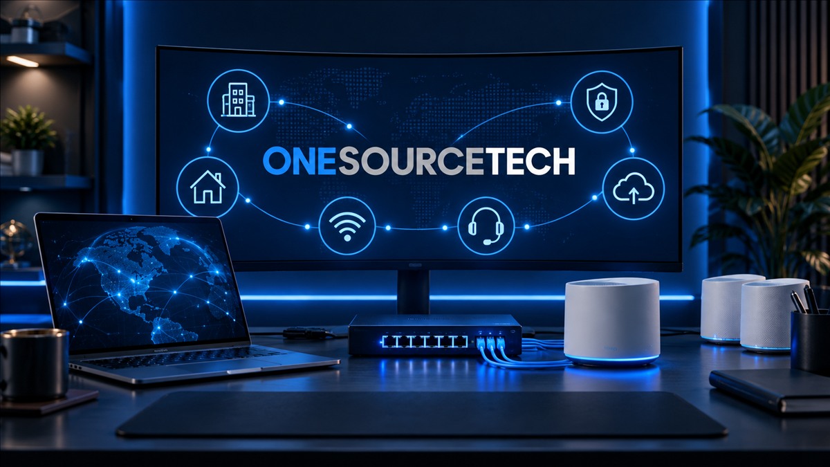 OneSource Tech services connecting business, home, networking, security, backup, and support